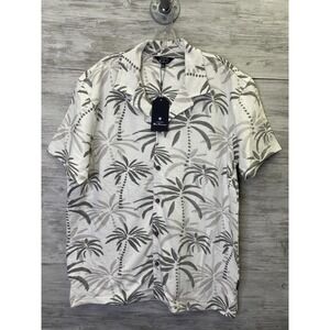 Ben Sherman Shirt Mens L White Graphic Print Short Sleeve Button Up Palm Print